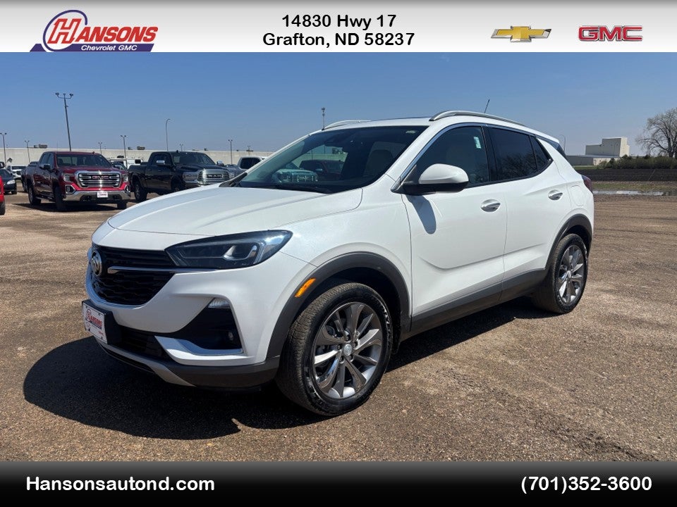 2021 Buick Encore GX Essence in White Frost Tricoat — front three-quarter view