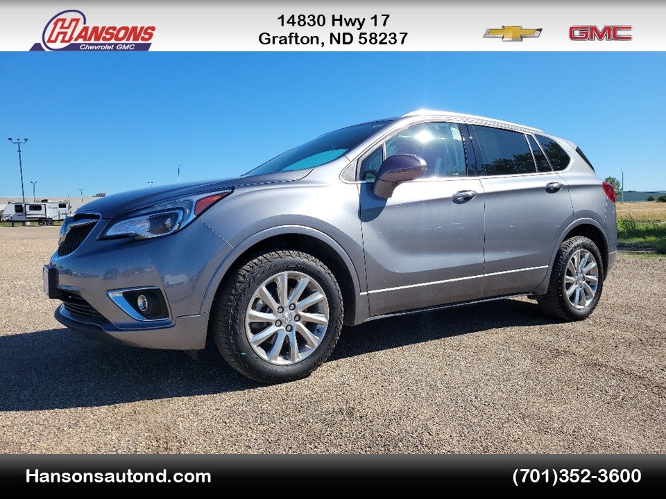 2020 Buick Envision Essence Group in Satin Steel Metallic — front three-quarter view